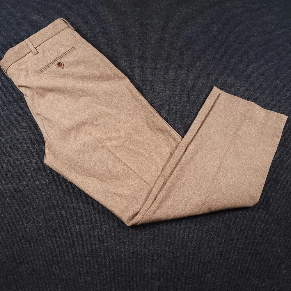 Polo Ralph Lauren Dress Pants Men 38x32 Tan Cotton Twill Leather Trim Pockets